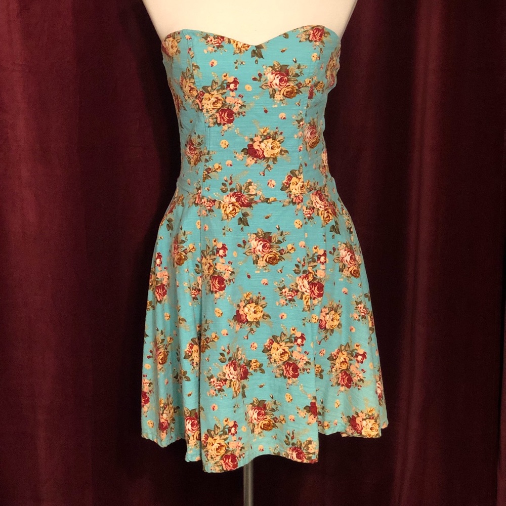 Turquoise Flower Print Dress